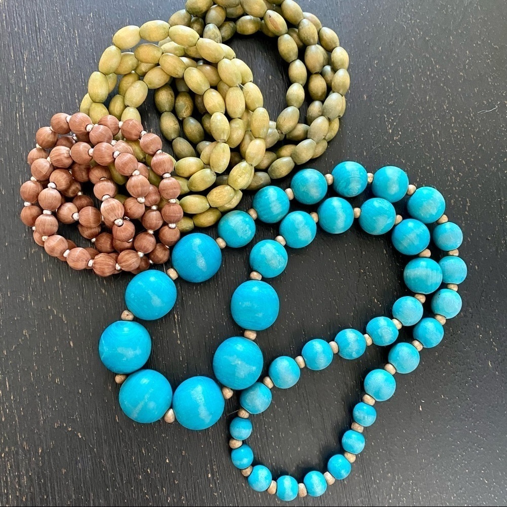 4 Earth Tone Wooden and Silk Beaded Necklaces